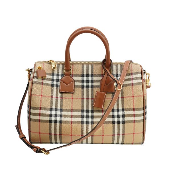 圖片 Burberry 展示品 格紋帆布兩用波士頓包-中(8071355-卡其)