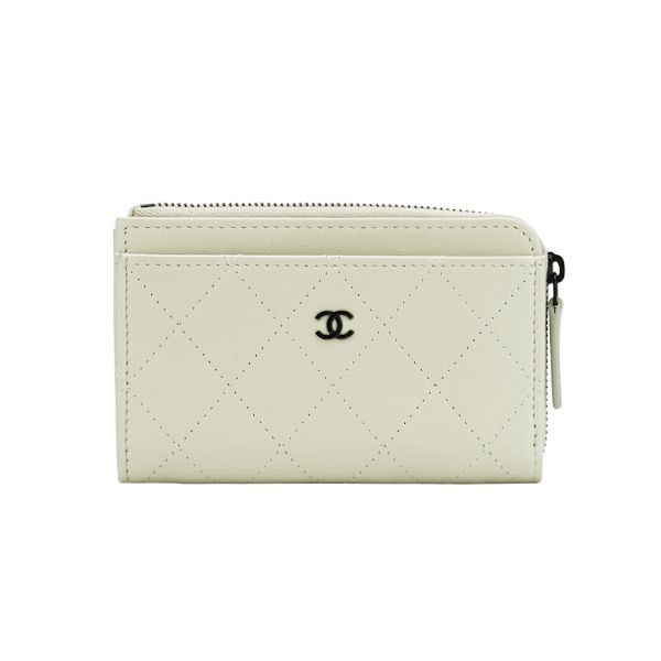 圖片 Chanel 展示品 牛皮黑logoL型零錢包(AP3820-米灰)