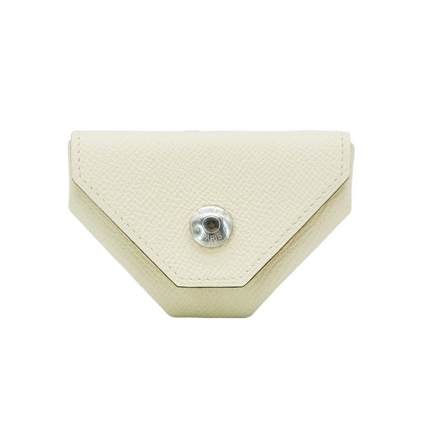 圖片 Hermes 24 Verso 銀釦Epsom皮拚色三角零錢包(白/淺黃)