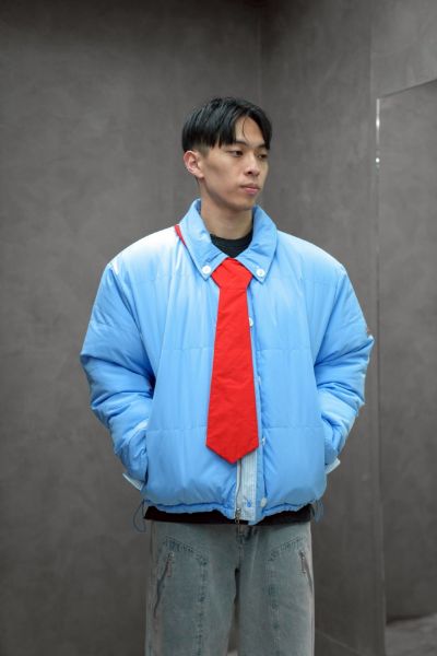 SSSTUFFF Reversible Shirt Down Puffer White Blue