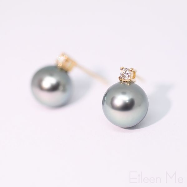 圖片 【ISOWA】冬影 9mm 黑珍珠 天然珍珠 精選白鑽 耳環 18K金耳針