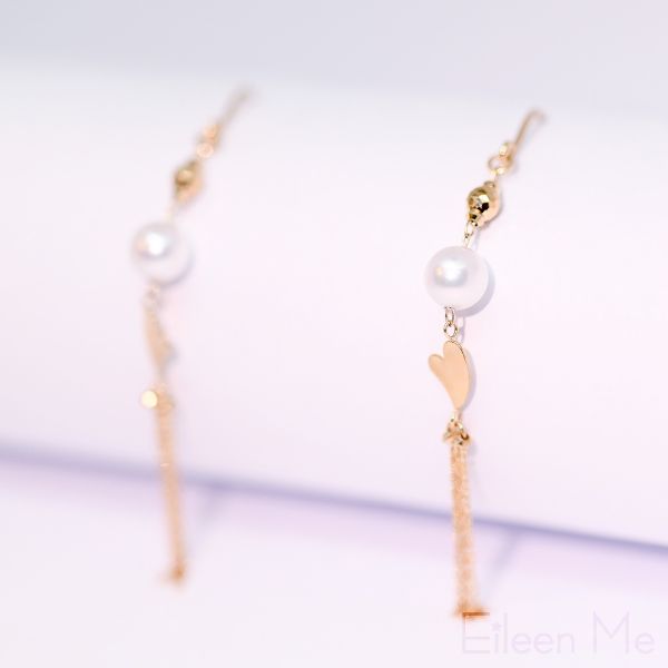 圖片 【ISOWA】澄煙 5mm AKOYA珍珠 天然珍珠 愛心流蘇 垂墜耳環 18K金耳針