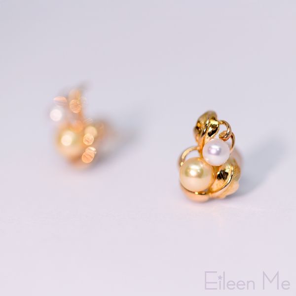 圖片 【ISOWA】秋光 4mm AKOYA珍珠 雙色天然珍珠 樹葉造型耳環 18K金耳針