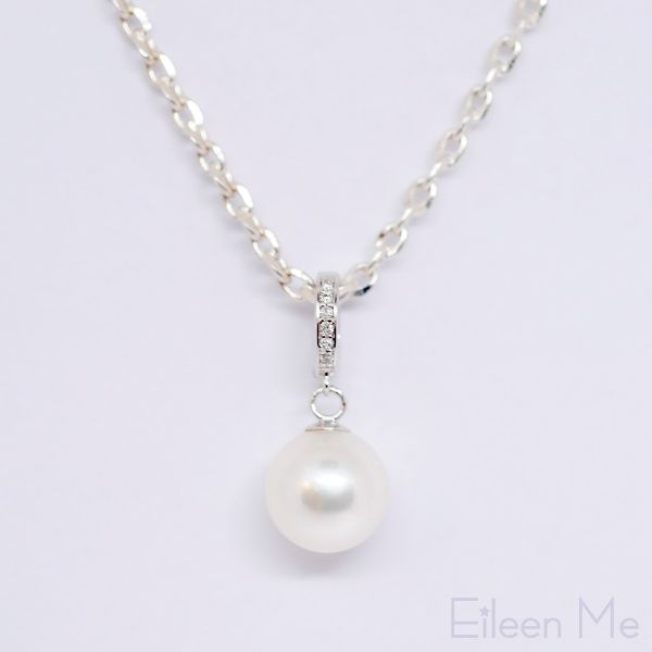 圖片 【ISOWA】白霧 8mm AKOYA珍珠 白色 天然珍珠 鑲鑽 18K金 吊墜 不含鍊