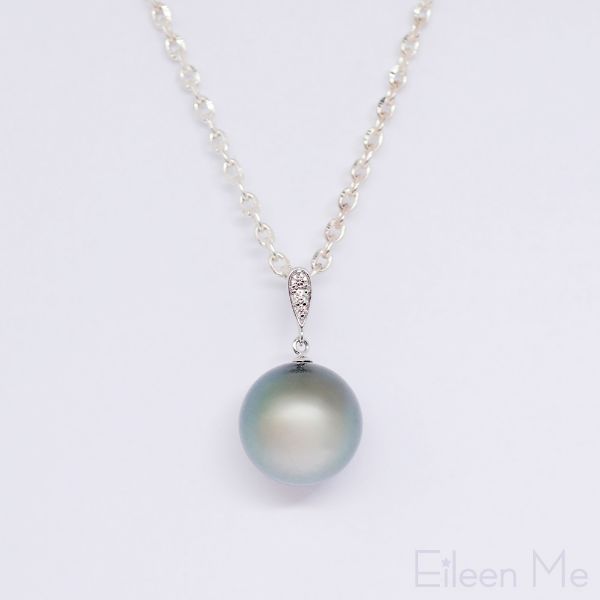 圖片 【ISOWA】春日海 12mm AKOYA珍珠 黑蝶真珠 天然珍珠 鑲鑽 18K金 吊墜 不含鍊