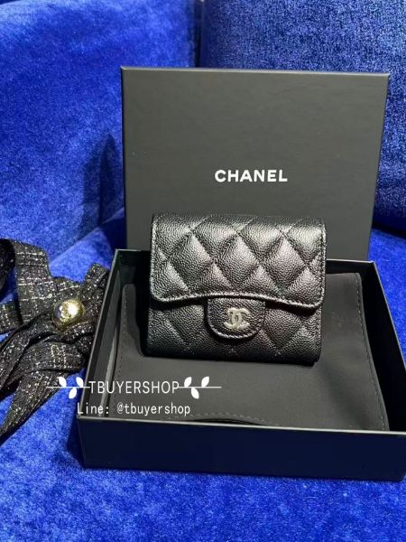 圖片 Chanel cf 黑金 荔枝皮 三折短夾 內裏零錢袋
