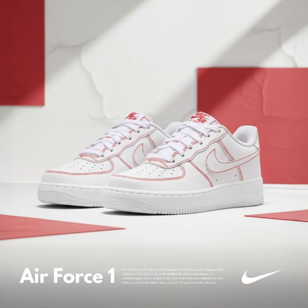 NICEDAY 代購 Nike Air Force 1 紅線 白 白紅 童鞋 女鞋 白色 IB5688-100