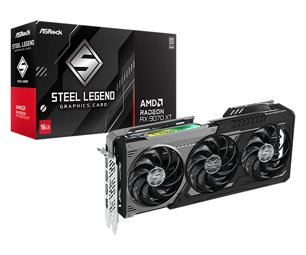 圖片 華擎 RX9070XT Steel Legend Dark 16GB(2970MHz/30cm/三風扇/註五年保)