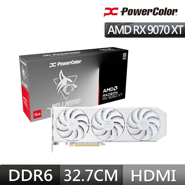 圖片 撼訊 RX9060XT 16G-L/OC/WHITE Hellhound 暗黑犬(白)(3310MHz/33cm/三風扇)*MIT台灣製