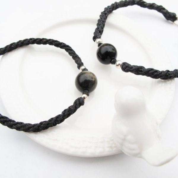 圖片 【水晶蠟繩系列】金黑曜石情侶蠟繩手鍊 | 避邪防小人 | 大員囡仔