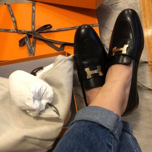 圖片 Hermes 黑色玫瑰金H樂福鞋