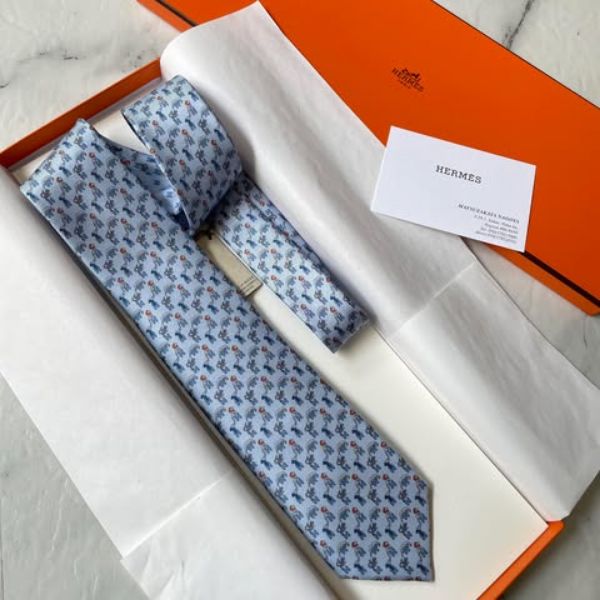 圖片 Hermes 天空藍動物滿H領帶