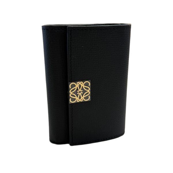 圖片 【LOEWE】小型鵝卵石紋小牛皮 Anagram Small 直式錢包 - 黑色 - C821S33X12 1206