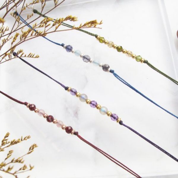 圖片 【水晶蠟繩系列】雙水晶純銀手繩 | 正能量極細蠟繩 | 大員囡仔