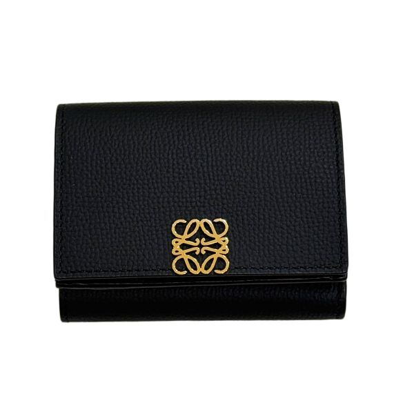 圖片 【LOEWE】鵝卵石紋小牛皮三折錢包 - 黑色 - C821TR2X16 1206