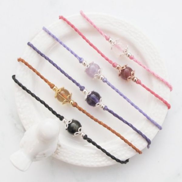 圖片 【水晶蠟繩系列】花球|粉晶x紫晶x草莓晶招桃花蠟繩手鍊|大員囡仔