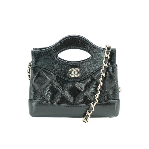 圖片 Chanel 31 Bag Micro 油蠟羊皮淡金鍊迷你手提斜背包(AP3875-黑)