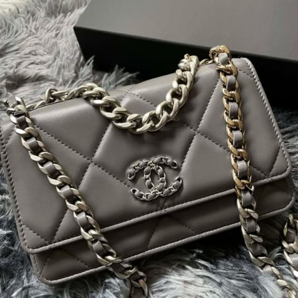 圖片 Chanel 深灰銀釦編織19bag woc 