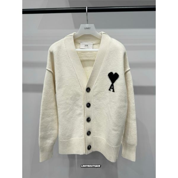 圖片 Ami 經典 白黑色愛心設計 羊毛 毛衣 針織罩衫 外套 開襟衫