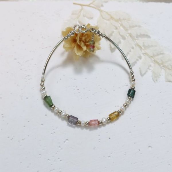 圖片 【水晶手串】不規則碧璽x珍珠x銀管 | 水晶手鍊 | 大員囡仔