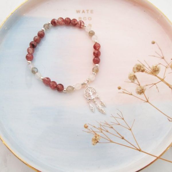 圖片 【水晶手串】少女之夢|草莓晶x月光石x捕夢網招桃花手鍊|大員囡仔