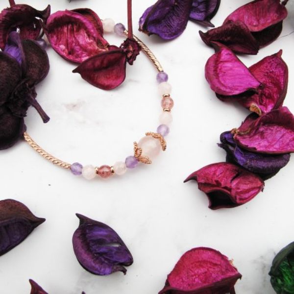 圖片 【水晶手串】薔薇花圈 |粉晶x草莓晶×摩根石 純銀手鍊| 大員囡仔