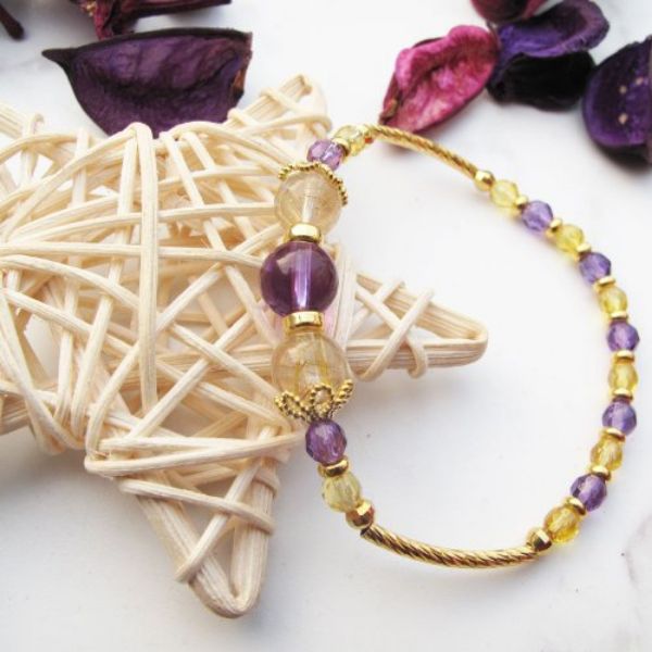 圖片 【水晶手串】紫晶黃晶 | 愛情&事業 純銀水晶手鍊 | 大員囡仔