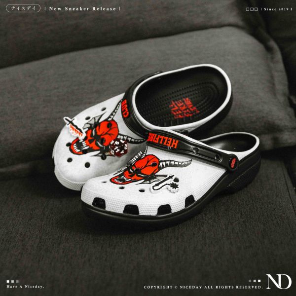 NICEDAY 代購 Crocs Classic Crush 洞洞鞋 x 怪奇物語 Stranger Things 聯名 白 白黑 外星 異形 211507-90H