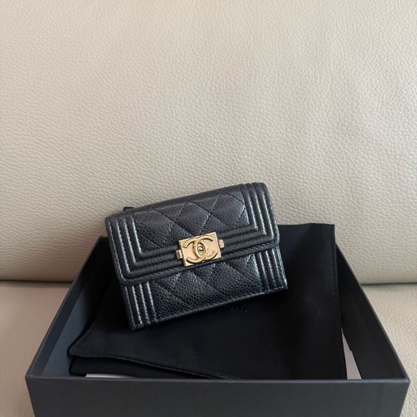 圖片 「M.Y精品」 Chanel 小香 Boy mini三折短夾 荔枝皮 黑金