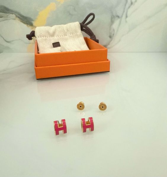 圖片 「M.Y精品」 Hermes 🐎家 mini pop h 耳針 梅紅 金