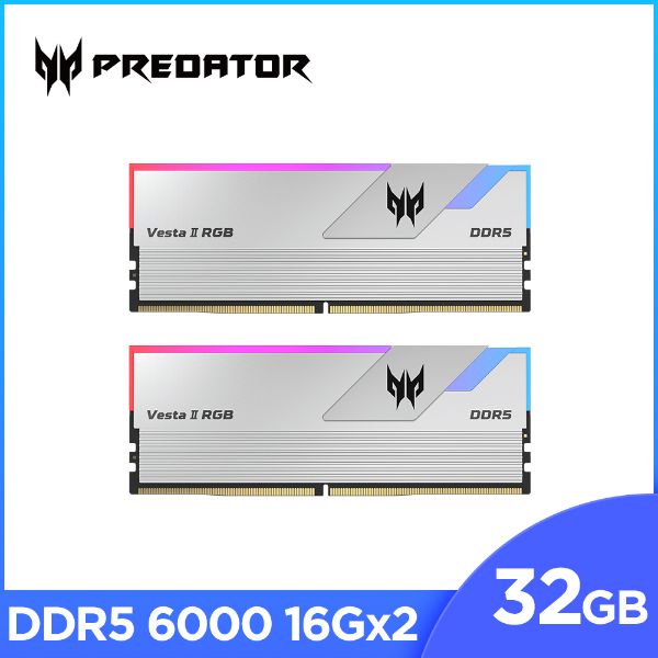 圖片 宏碁 Acer Predator Vesta II RGB 32GB(雙通16GB*2)DDR5 6000銀/CL36