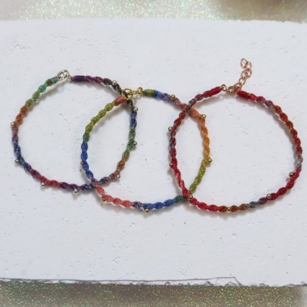 圖片 【手編蠟繩】波浪珠x純銀xK金色 波浪蠟繩幸運手鍊|大員囡仔