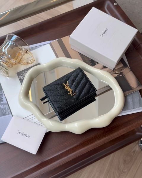 圖片 【YSL】魚子醬對開零錢短夾 黑金