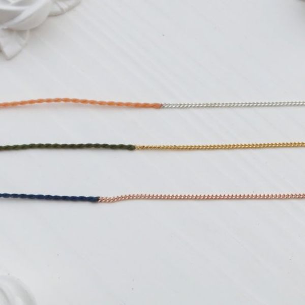 圖片 【手編蠟繩】半鍊半線|純銀 x K金色 蠟繩幸運手鍊|大員囡仔