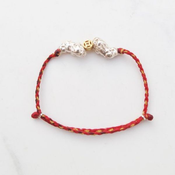 圖片 【手編蠟繩】咬錢雙貔貅 | 純銀 招財 正能量幸運手繩 | 大員囡仔