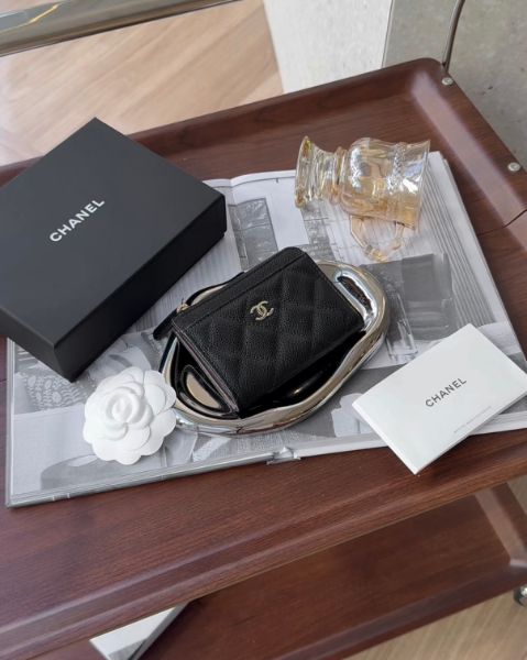 圖片 【CHANEL】荔枝L型零錢卡包 短款 黑色