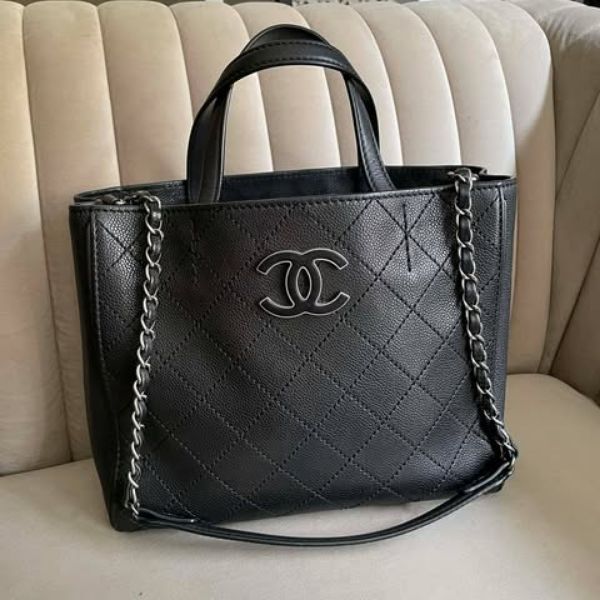 圖片 Chanel 黑銀琺瑯荔枝手提肩背托特