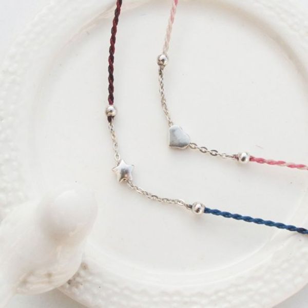 圖片 【手編蠟繩】星星x愛心 | 鍊條式 極細蠟線 幸運手繩 | 大員囡仔