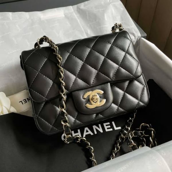 圖片 Chanel 黑金羊皮經典款方胖子