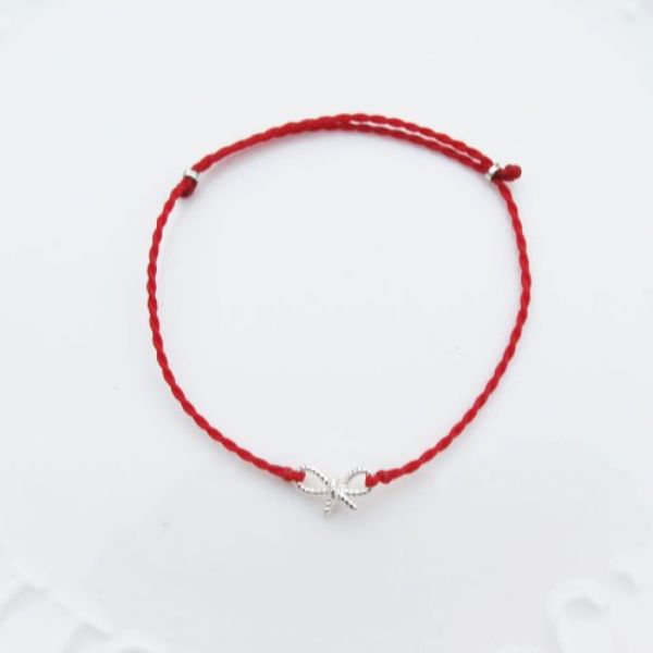 圖片 【手編蠟繩】麻花蝴蝶結 | 紅線 純銀極細蠟繩手鍊 | 大員囡仔