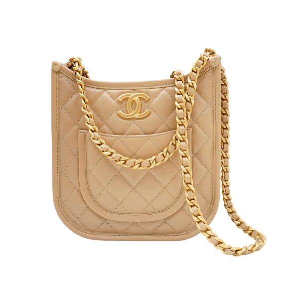 圖片 Chanel 展示品 菱格牛皮金鍊Hobo二用斜背包(AS4532-米)