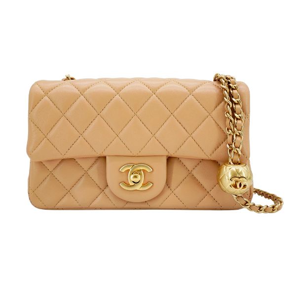 圖片 Chanel Coco 羊皮金球調節鏈帶斜背包-20cm(AS1787-奶茶色)