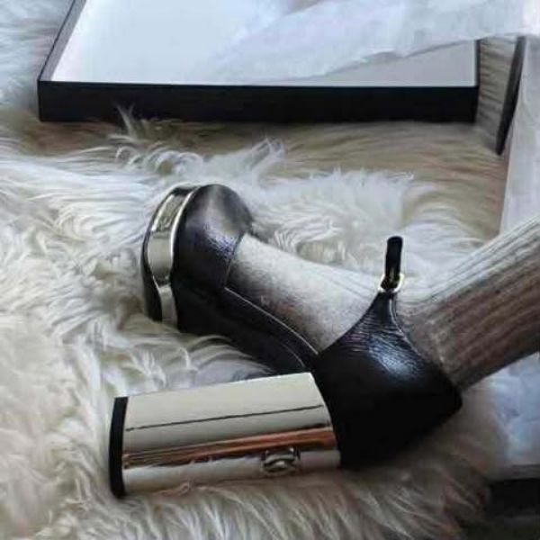 圖片 Chanel 24c 黑銀鏡面魚口跟鞋