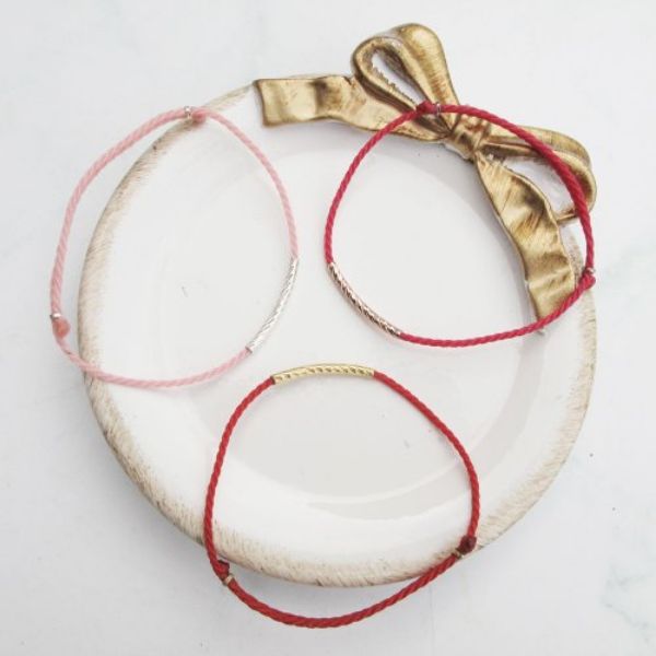 圖片 【手編蠟繩】三色花管|純銀 x K金色 紅線蠟繩幸運手鍊|大員囡仔