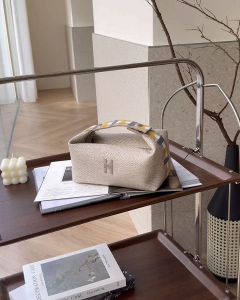 圖片 【HERMES】格紋帆布小號飯盒包 米色