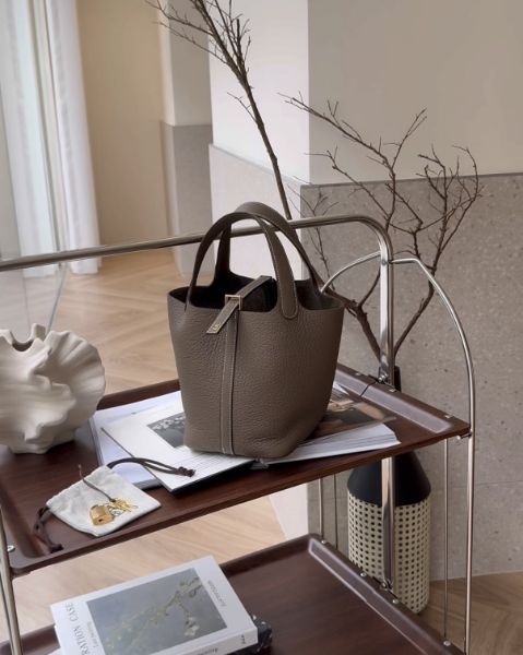 圖片 【HERMES】P18菜籃子 大象灰 金扣