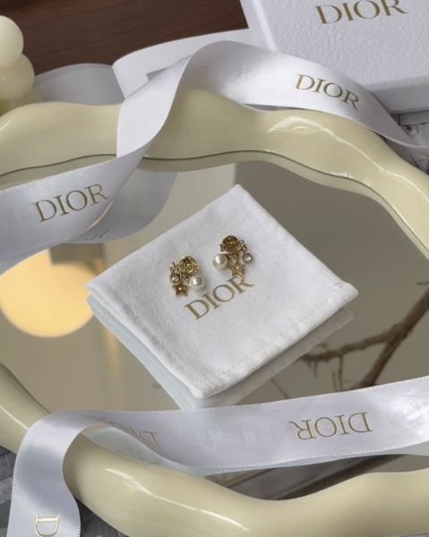 圖片 【DIOR】珍珠星星LOGO耳環 金色