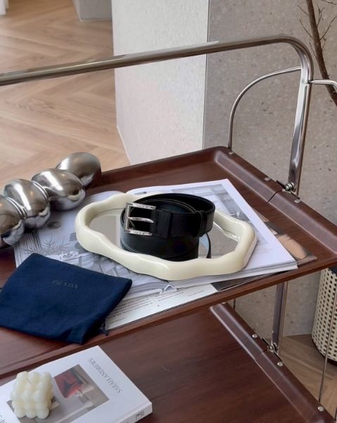 圖片 【PRADA】SAFFIANO 尾端三角標誌皮帶 黑色	