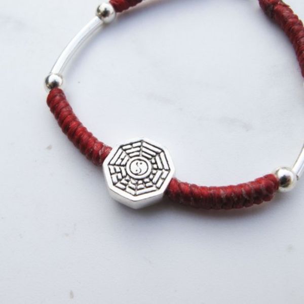 圖片 【小孩銀飾】出入平安 | 純銀八卦 蠟繩手鍊 保平安 | 大員囡仔