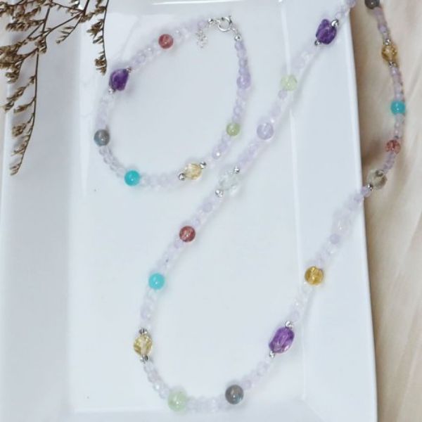圖片 【水晶項鍊】 桃紅柳綠x多寶水晶x紫玉晶x綠水晶 時尚開運項鍊